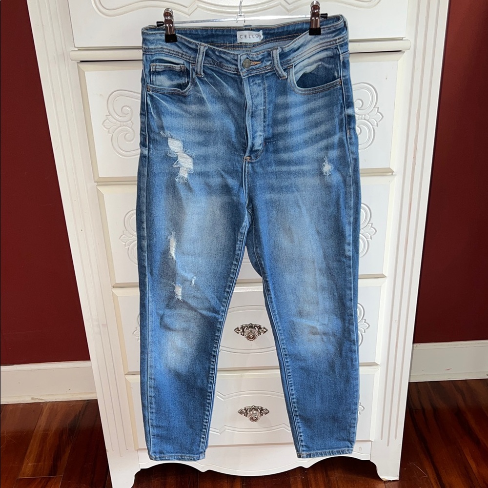 Cello Women's Blue Distressed Skinny Jeans